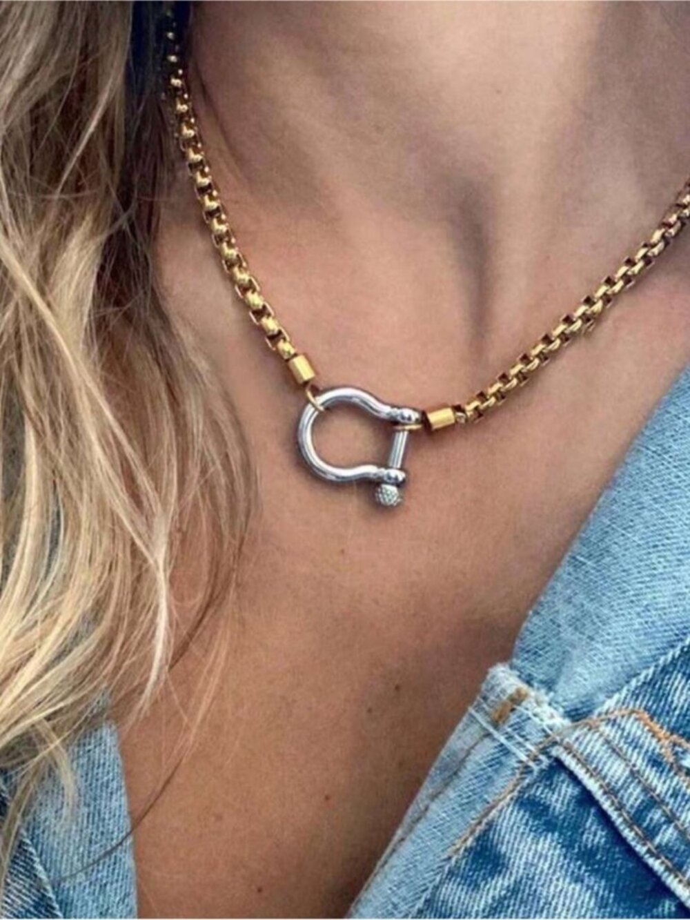 New! 18K Gold Plated Carabiner Mixed Metal Necklace NWOT